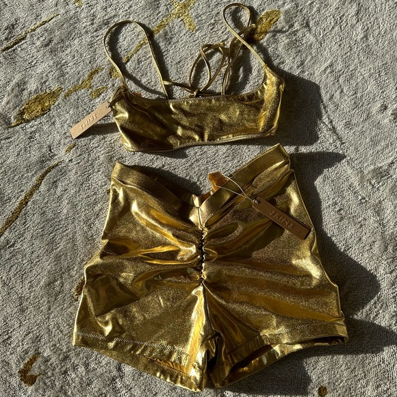 2. NWT Skims Metallic Swim V-Waist Short & Micro Scoop Bikini Top Two Piece Set - Picture 9 of 16